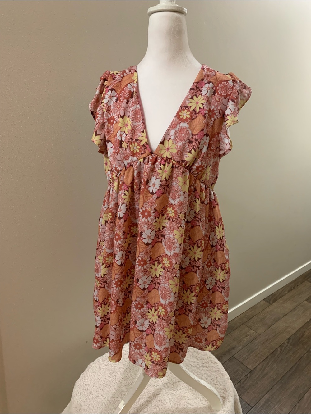 Altar'd State Pink Floral Mini Dress with Yellow Accents
